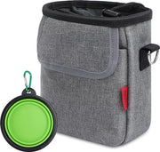 Zak da appendi per cani con dispenser di sacchetto per escrementi, con taschino per snack, con bacino da bere per cani, pieghevole, colore grigio