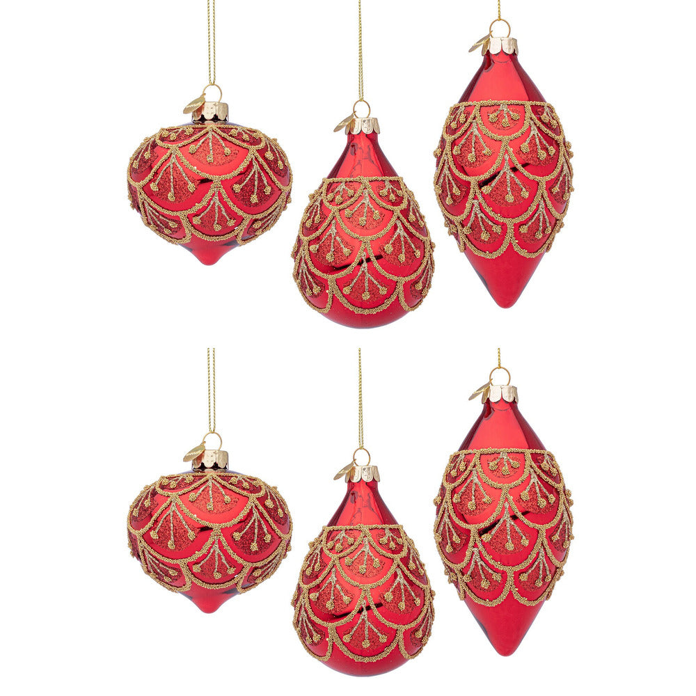 Pendagli di Natale in Vetro Rosso con Perline Oro Eleganti Winslows