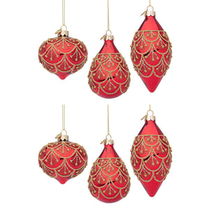 Pendagli di Natale in Vetro Rosso con Perline Oro Eleganti Winslows