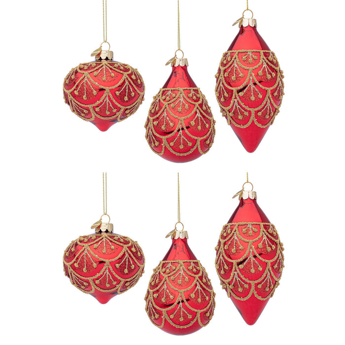 Pendagli di Natale in Vetro Rosso con Perline Oro Eleganti Winslows
