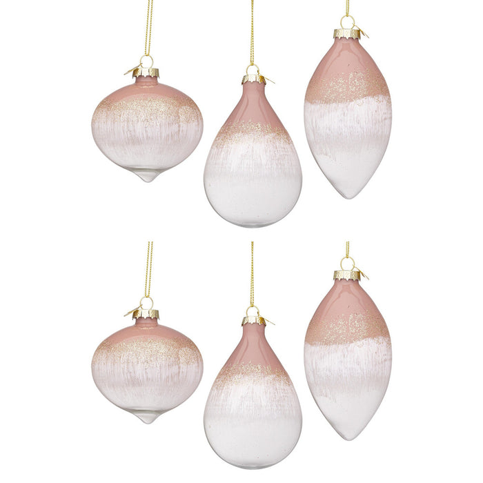 Pendagli di Natale in Vetro con Sfumatura Rosa e Bianco Elegance