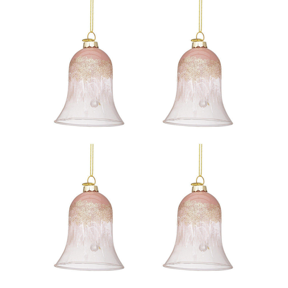 Campanella Albero di Natale in Vetro Sfumatura Rosa Bianco Elegance