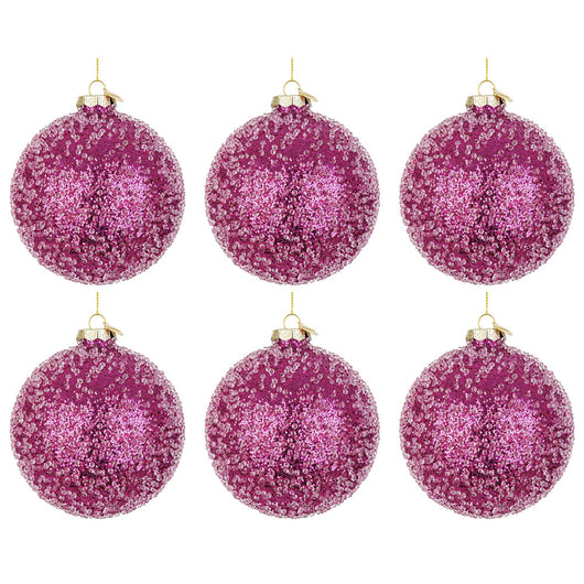 Palline di Natale in Vetro Fucsia con Diamanti Symphony Diametro: 80 mm