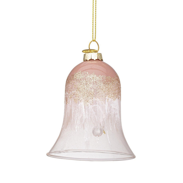 Campanella Albero di Natale in Vetro Sfumatura Rosa Bianco Elegance