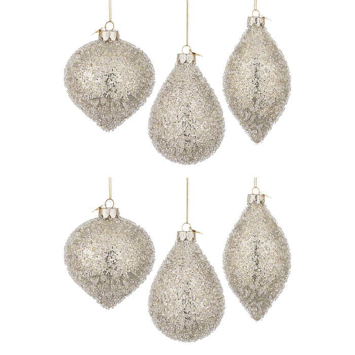 Pendagli di Natale in Vetro Oro con Strass Bianchi Symphony