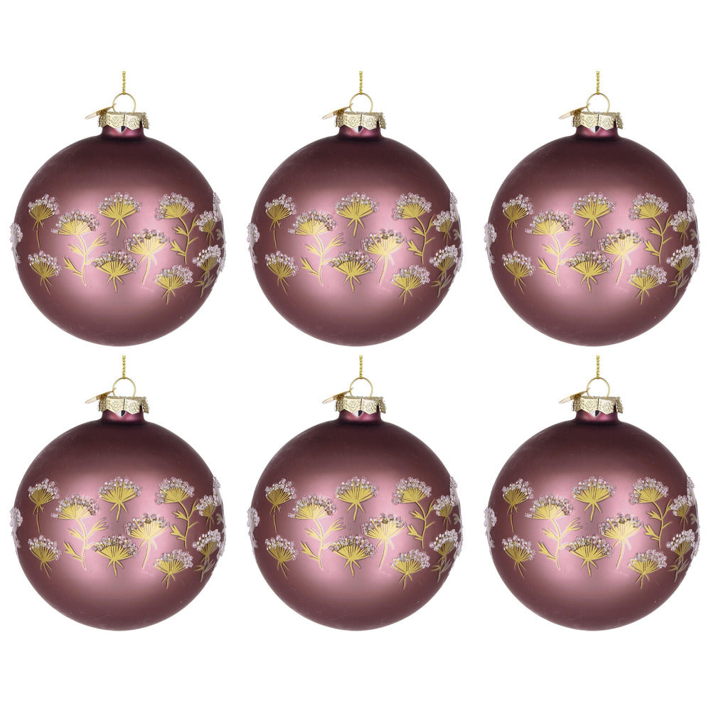 Palline di Natale in Vetro Malva con Decorazioni Oro Achillea Diametro: 80 mm