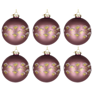 Palline di Natale in Vetro Malva con Decorazioni Oro Achillea Diametro: 80 mm