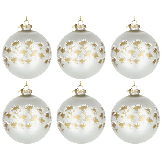 Palline di Natale in Vetro Bianche con Decorazioni Oro Achillea Diametro: 80 mm