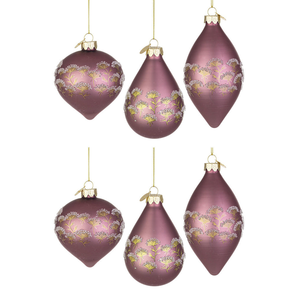 Pendagli di Natale in Vetro Malva con Decorazioni Oro Achillea