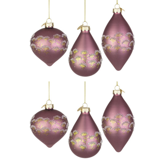 Pendagli di Natale in Vetro Malva con Decorazioni Oro Achillea