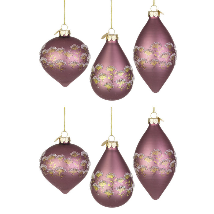 Pendagli di Natale in Vetro Malva con Decorazioni Oro Achillea