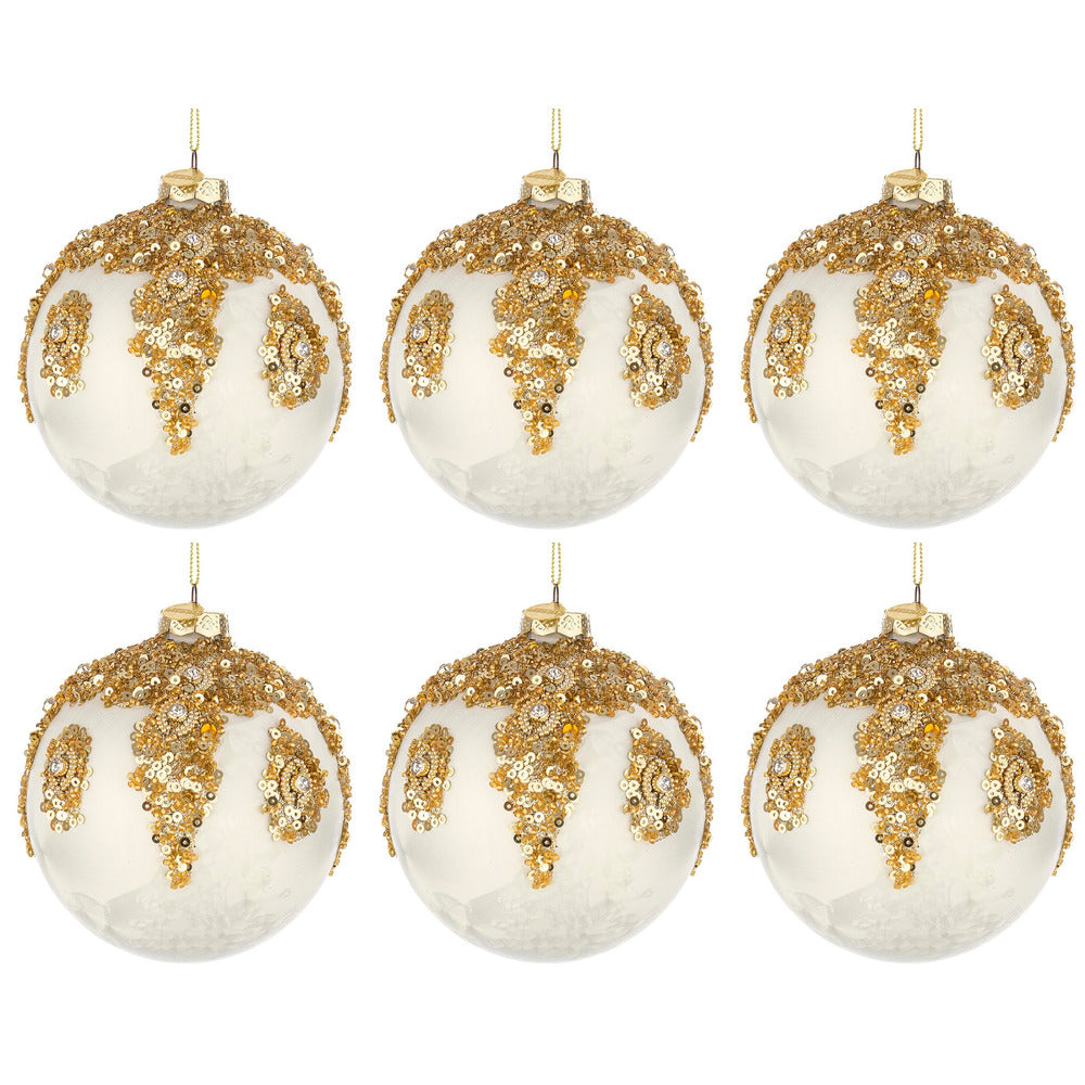 Le Palline di Natale in Vetro Biano con Perline Oro Melissa Diametro: 80 mm