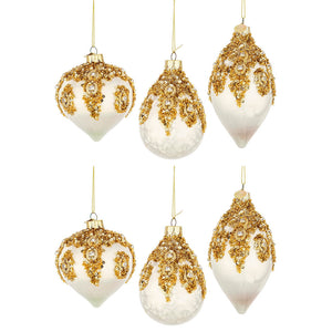 Pendagli di Natale in Vetro Bianche con Perline Oro Melissa