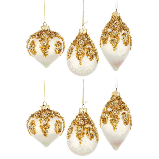 Pendagli di Natale in Vetro Bianche con Perline Oro Melissa