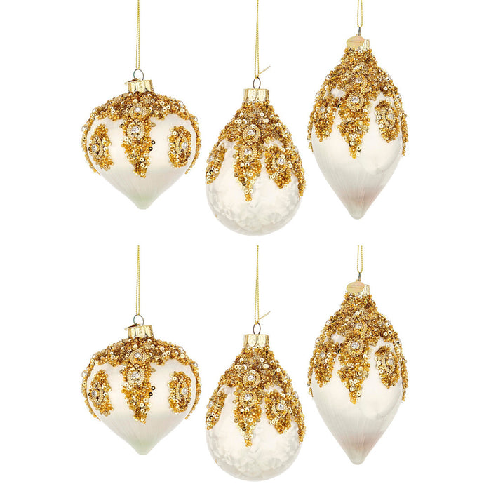 Pendagli di Natale in Vetro Bianche con Perline Oro Melissa