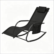 Sedia a dondolo da esterno con tasca laterale e design ergonomico in metallo e poliestere nero