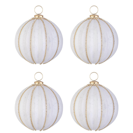 Palline di Natale in Vetro Bianco Opaco con Strass Ballsy Diametro: 100 mm