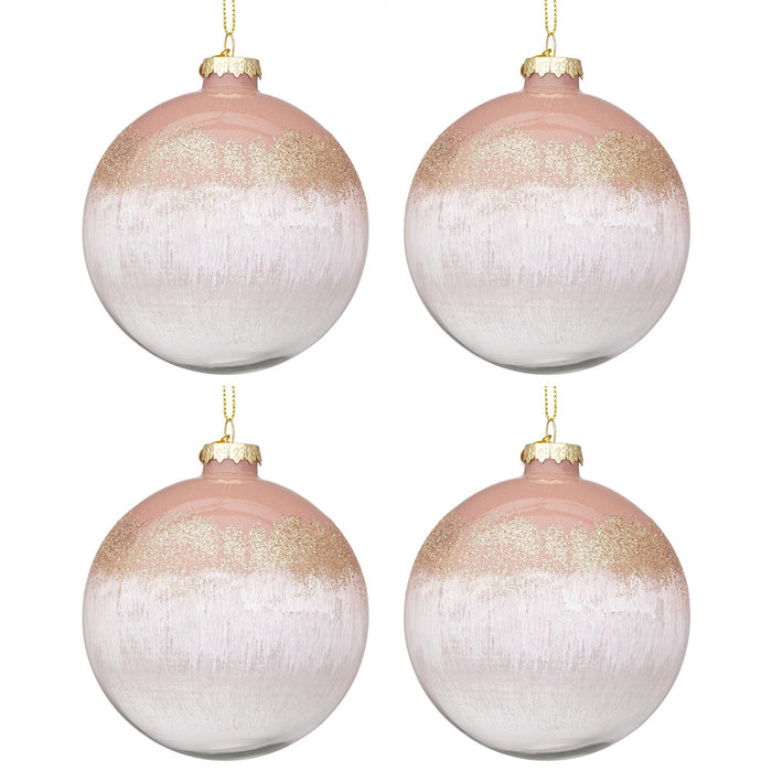 Palline di Natale in Vetro con Sfumatura Rosa e Bianco Elegance Diametro: 100 mm