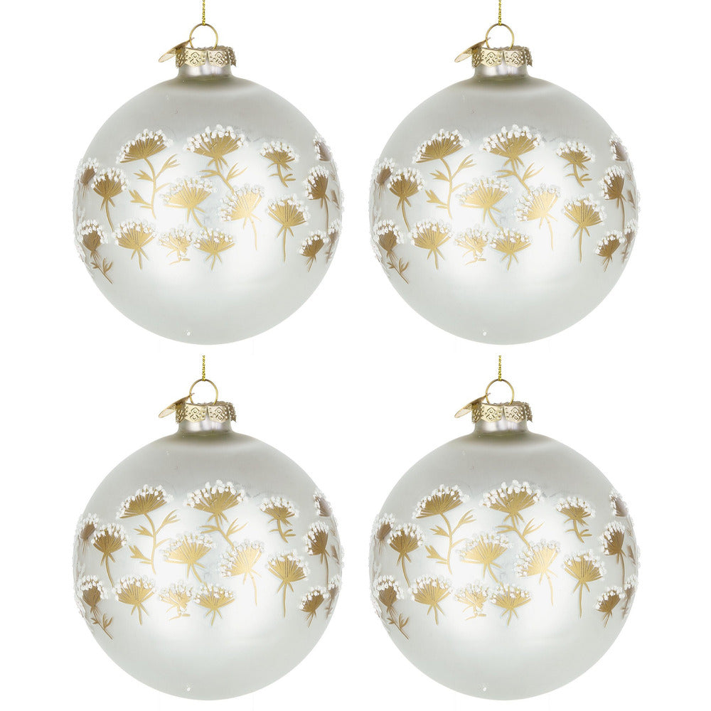 Palline di Natale in Vetro Bianche con Decorazioni Oro Achillea Diametro: 100 mm