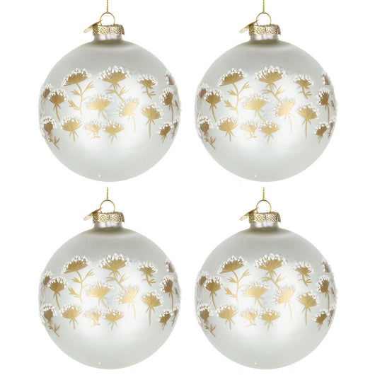Palline di Natale in Vetro Bianche con Decorazioni Oro Achillea Diametro: 100 mm