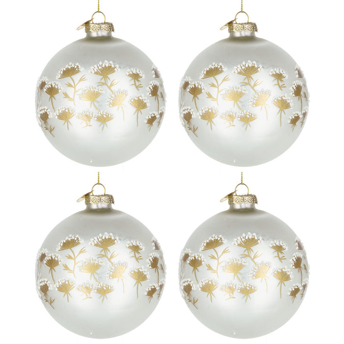 Palline di Natale in Vetro Bianche con Decorazioni Oro Achillea Diametro: 100 mm