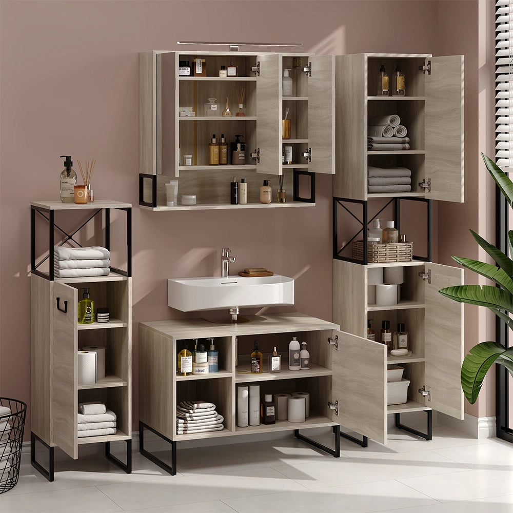 Vicco Set di mobili da bagno Quercia/nero 3 parti