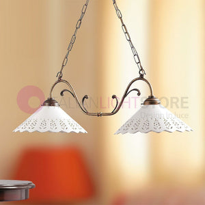 VOLTERRA Sospensione Bilanciere Ottone e Ceramica Rustico Country