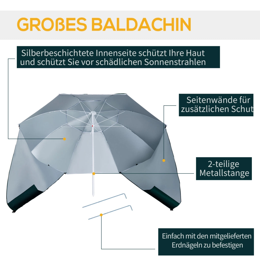 Ombrellone da spiaggia 2 in 1 con pareti laterali ¨C Zephmum ¨C ? 210 cm UPF 50+ windfest, pieghevole, colore verde scuro