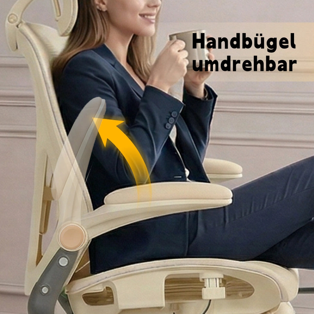 Sedia da ufficio ergonomica pieghevole in rete con poggiatesta regolabile e supporto lombare salvaspazio crema