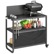 Carrello Barbecue Mobile 3 Livelli con Paravento ¨C zephmum ¨C 100x46x110cm Nero