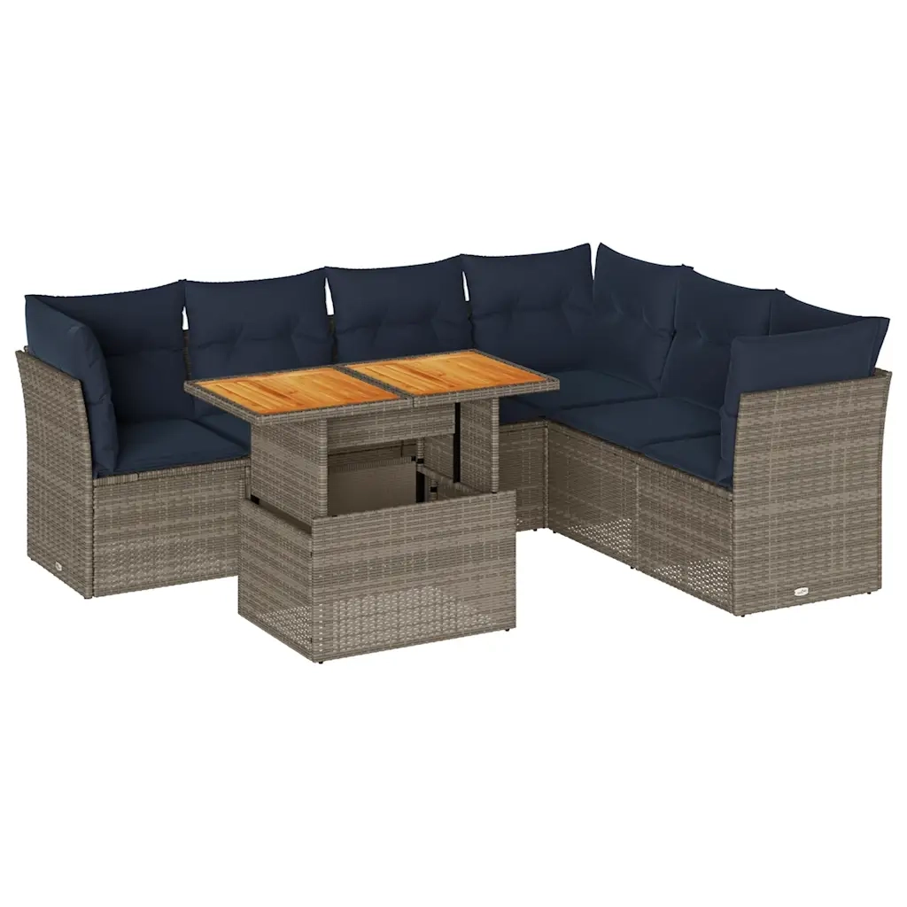 Set Divani da Giardino 7 pz con Cuscini Grigio in Polyrattan 3326938