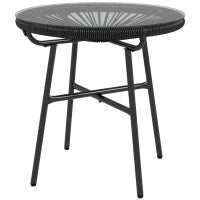 Tavolino da Giardino in Stile Boho in Rattan PE, Superficie in Vetro Temperato, 50x50x50 cm, Nero