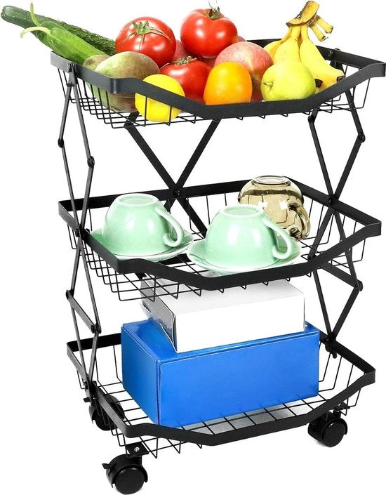 Trolley per cucina pieghevole con 3 livelli e ruote per cucina camera da letto ufficio bagno - capacità di carico 40 kg trolley per cucina