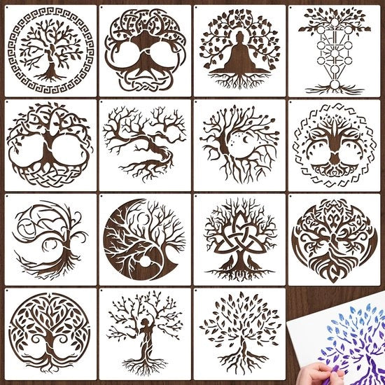 Serie di Stencil 15 pezzi 15 x 15 cm - Stencil Reutilizzabile - Stencil per Pittura - Decorazione per Parete/Tetto - Decorazioni per Fai da Te - Regali di Natale per Bambini