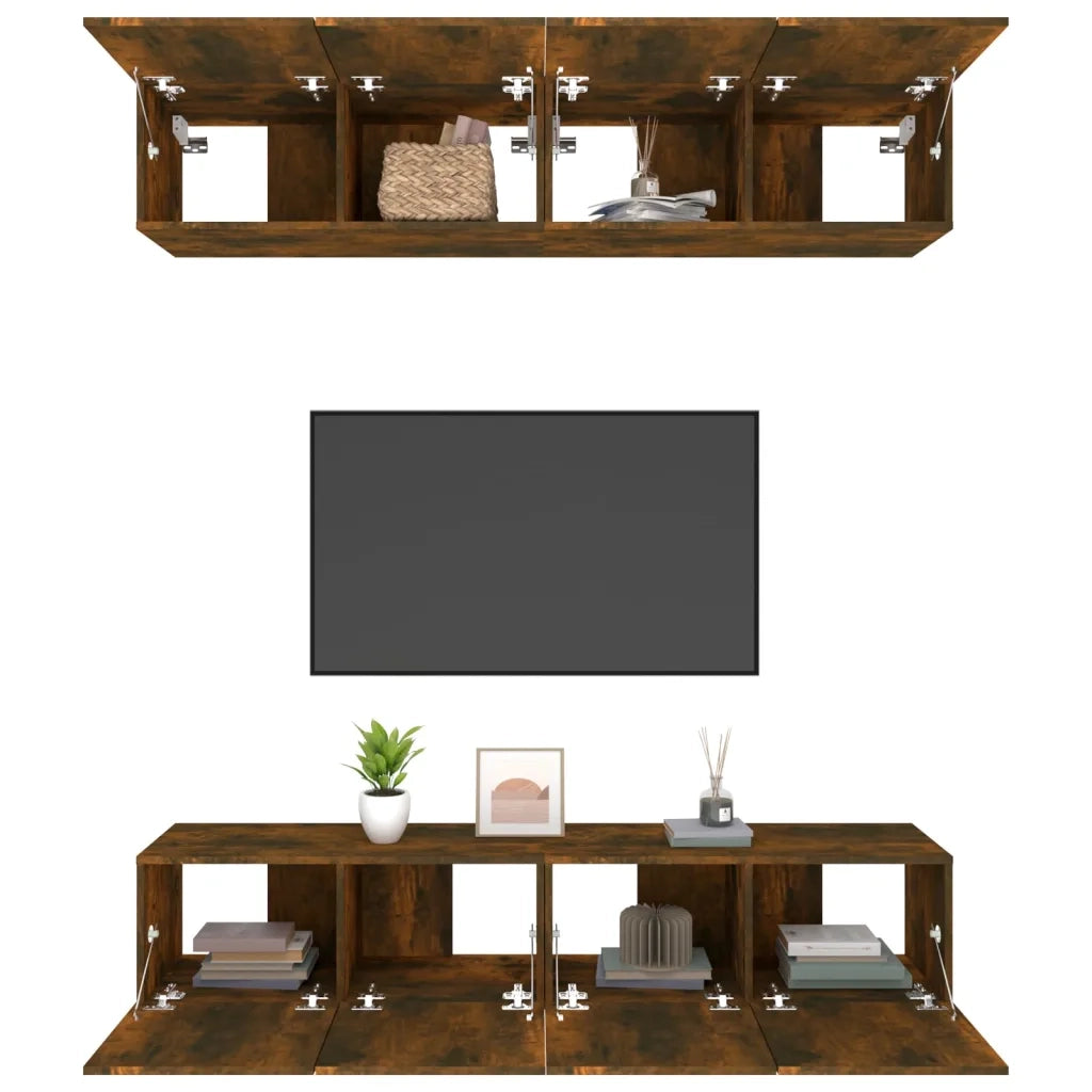 Mobili TV 4 pz Rovere Fumo 80x30x30 cm in Legno Multistrato 3114187