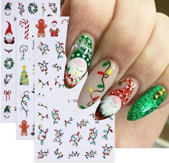 Decorazioni per unghie a tema natalizio - Adesivi self-adesivi - Figura di Babbo Natale/Albero di Natale - Decorazione per festa - Disegni per unghie DIY - Facile da applicare - Nail art