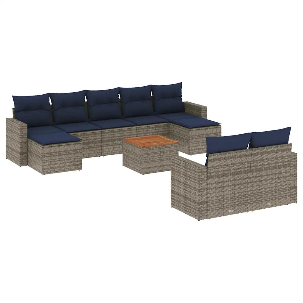 Set Divani da Giardino 10 pz con Cuscini Grigio in Polyrattan 3256670