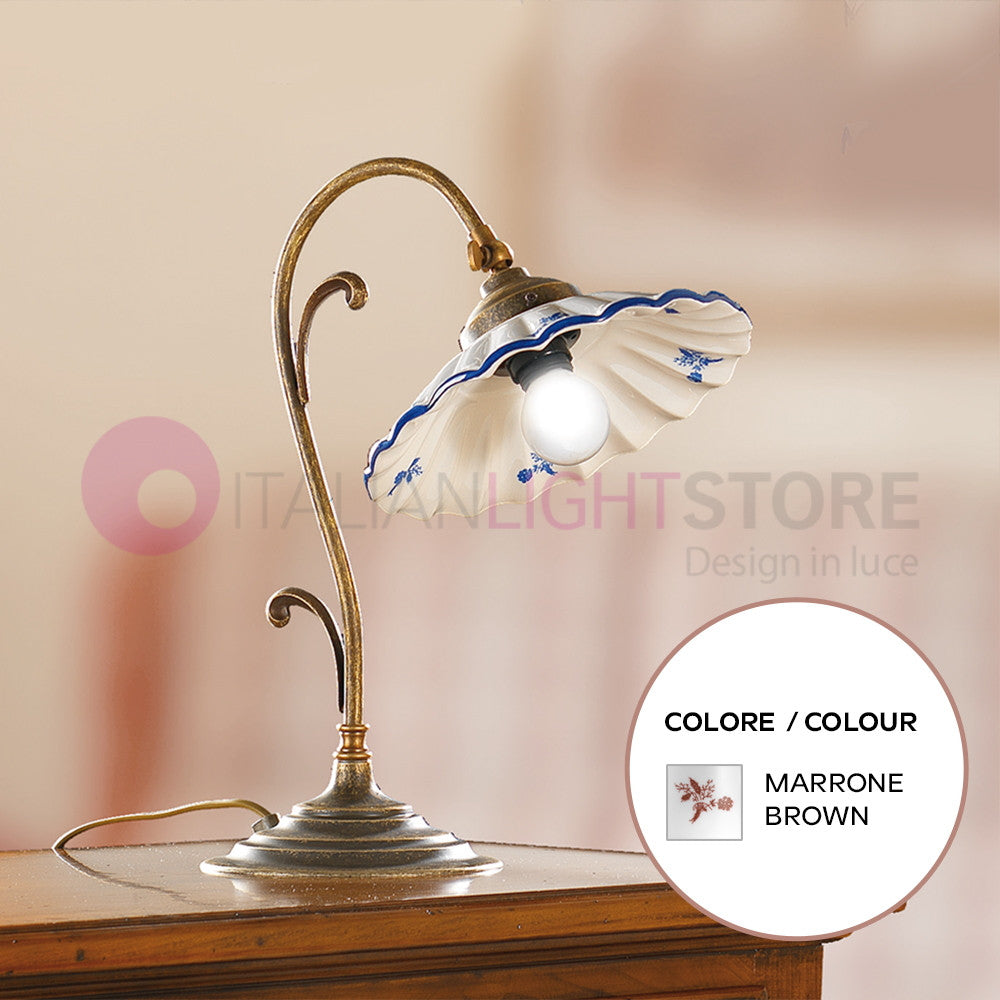 ALTOPASCIO Lampada da Tavolo Ceramica Ottone Rustica Country COLORE DECORI: MARRONE