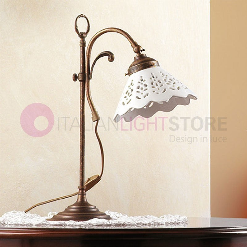 VOLTERRA Lampada da Tavolo Ottone e Ceramica Rustico Country