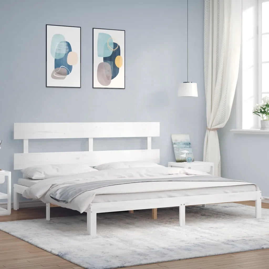 Giroletto Testiera Bianco Super King Size in Legno Massello 3193547