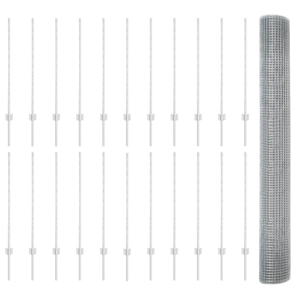 Recinzione in Rete Saldata con 44 U Post Argento 1x50 m Acciaio