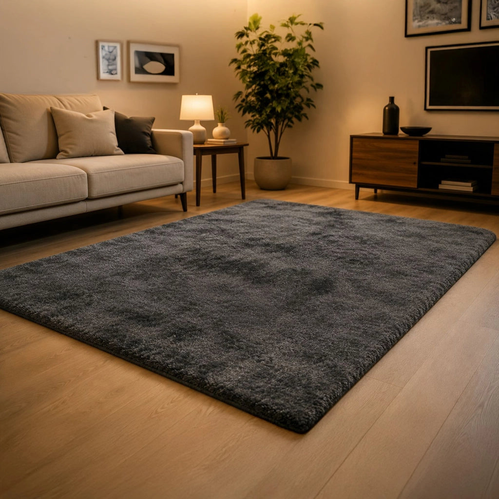 Lateleha, Tappeto Altezza Pelo 35 mm 100% Poliestere, 110x60 cm Nero Antracite