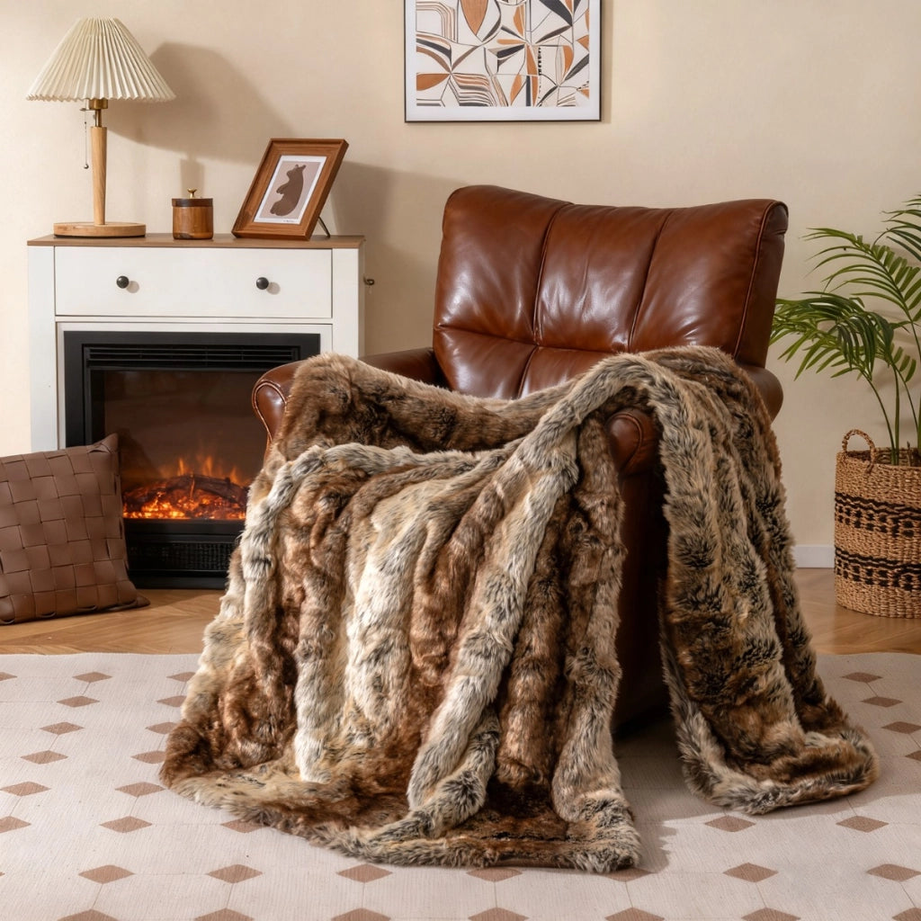Coperta in pelliccia sintetica morbida e soffice pelliccia sintetica di procione, Coperta plaid di lusso spesso caldo per letto-Coperta