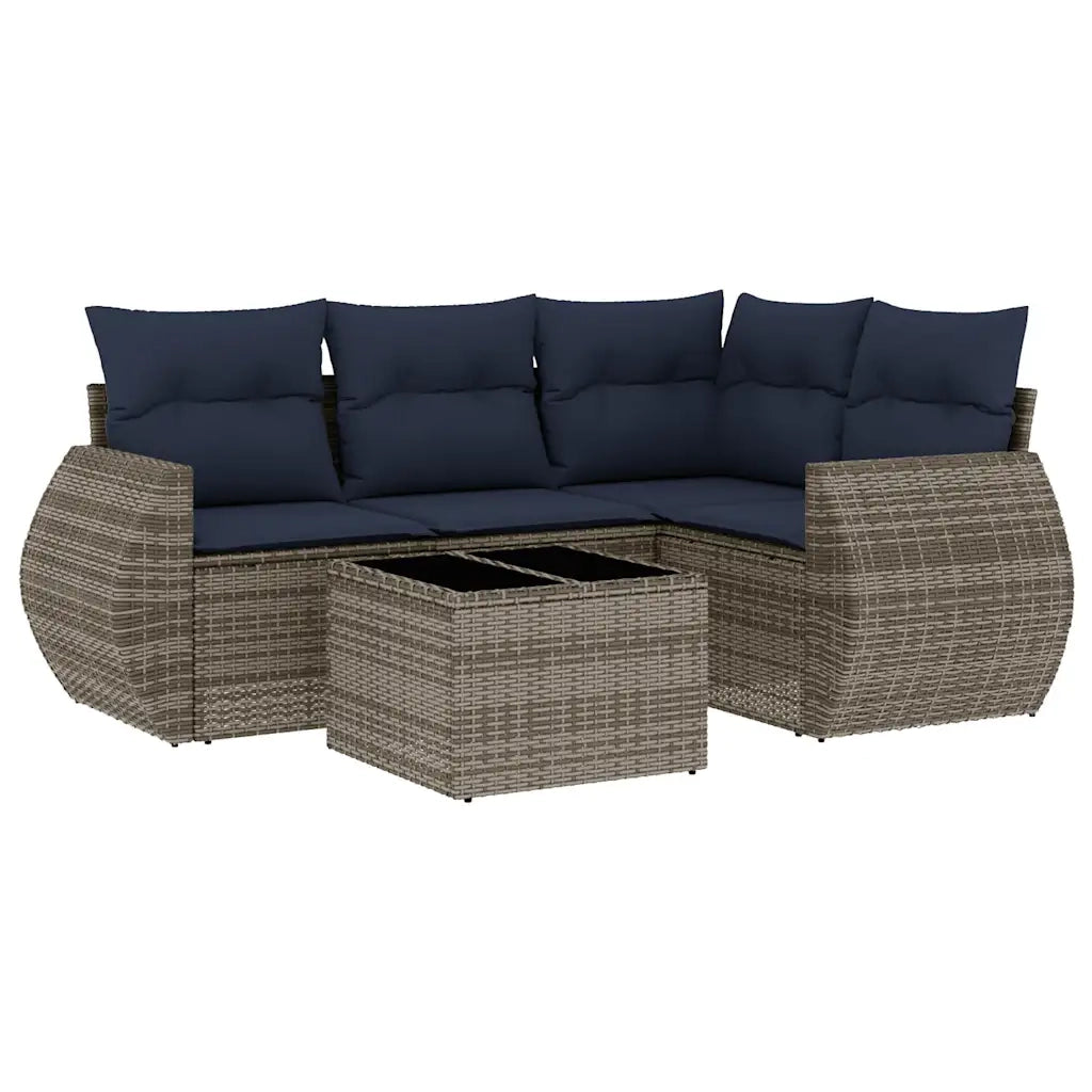 Set Divani da Giardino 5 pz con Cuscini Grigio in Polyrattan 3221320