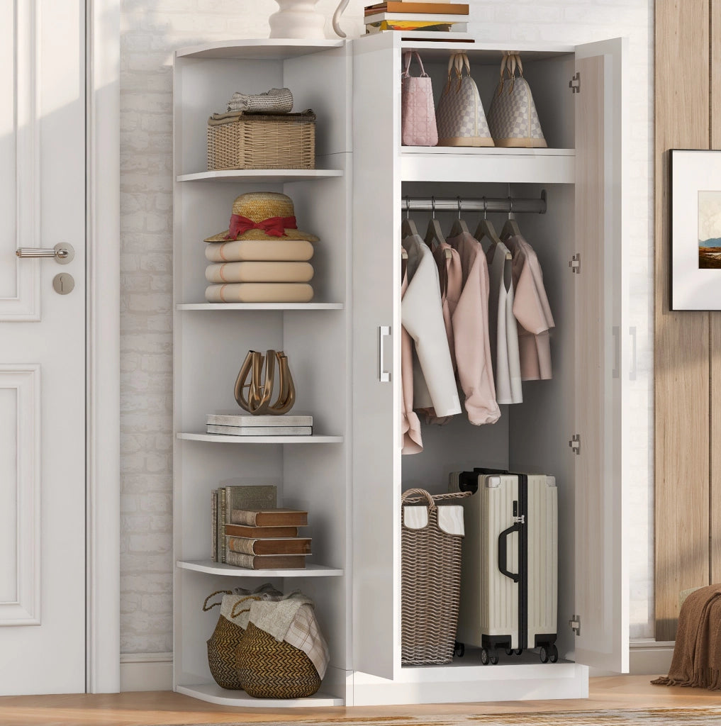 Armadio guardaroba a 2 ante 90x55x170 cm con ripiani e cassetti in MDF; bianco
