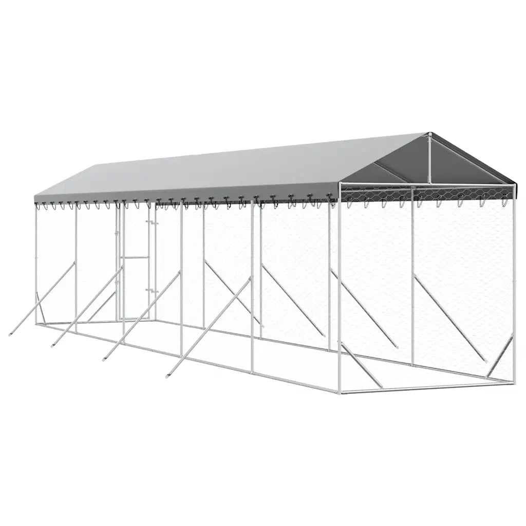 Cuccia Cani da Esterno Tetto Argento 2x10x2,5 m Acciaio Zincato 3190484