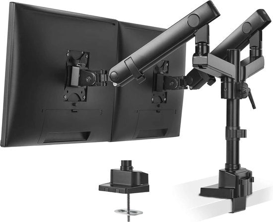 Supporto monitor doppio ergonomico - alluminio, inclinabile e regolabile per schermi da 17"-32" - VESA 75x75/100x100mm