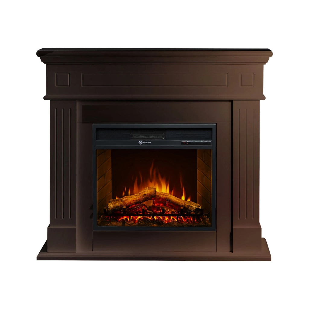 Caminetto Lentella, Camino Elettrico Superficie Riscaldabile 30 m2, 110x36x100h cm Marrone Noce