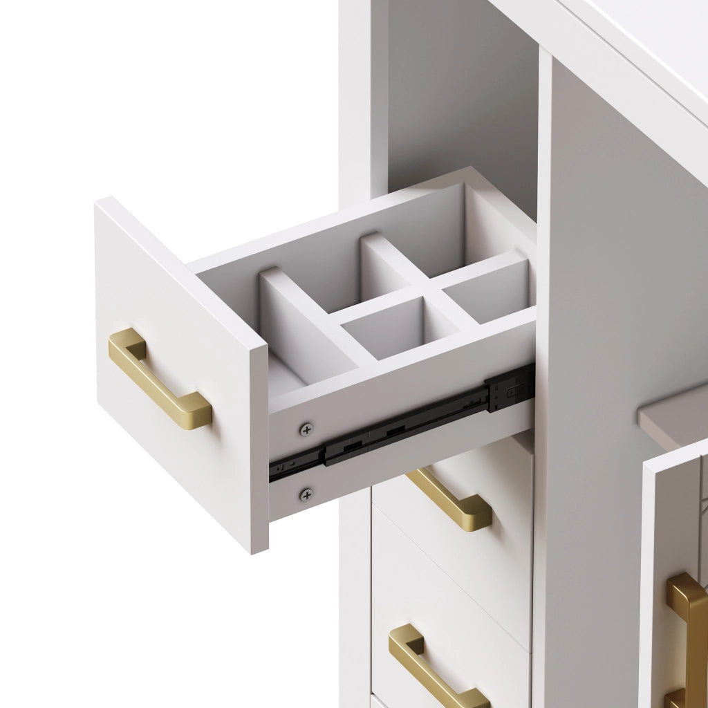 Mobile sottolavabo con lavabo in ceramica, 2 ante, 3 cassetti e ripiani aperti per bagno, bianco, 76.5 × 46.5 × 84.5 cm