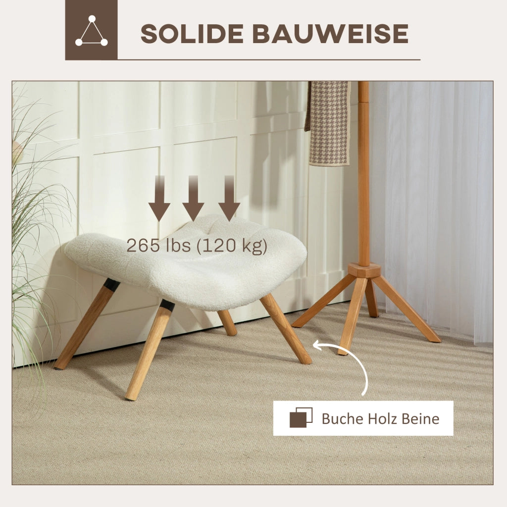 Pouf imbottito con rivestimento in tessuto e gambe in legno ¨C Zephmum ¨C Cremewei?